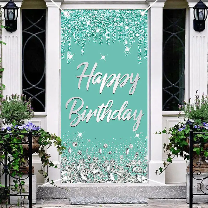 Light Blue Glitter Diamonds Birthday Door Cover - Aperturee