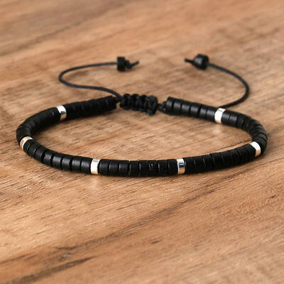 Natural Black Stone Beaded Braided Bracelets
