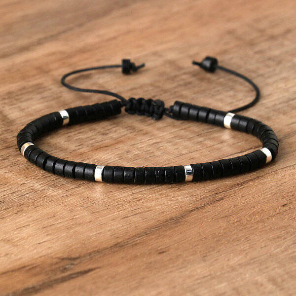 Natural Black Stone Beaded Braided Bracelets