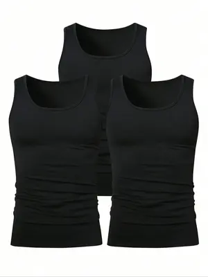 Men's Solid Color Scoop Neck Tank Top, Regular Fit Casual Comfy Breathable Sleeveless Top for Daily Wear, Men's All-Match Clo...