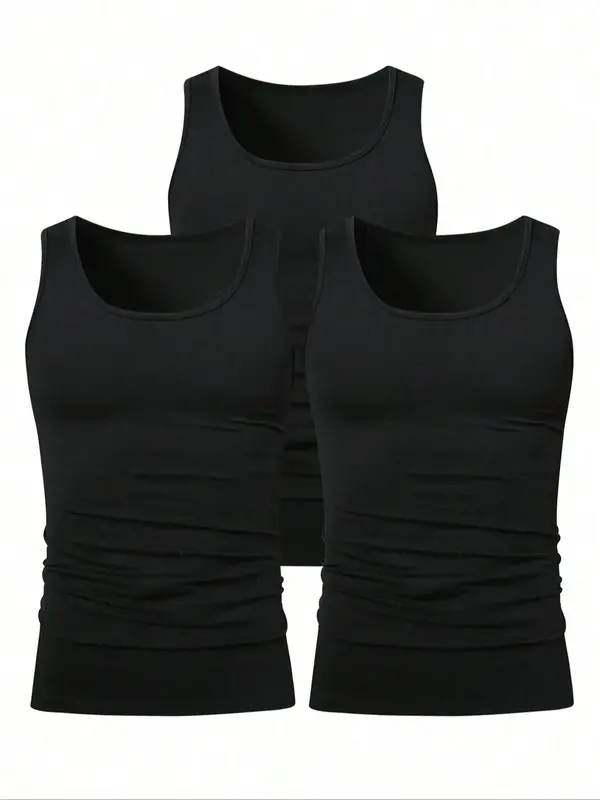 Men's Solid Color Scoop Neck Tank Top, Regular Fit Casual Comfy Breathable Sleeveless Top for Daily Wear, Men's All-Match Clo...