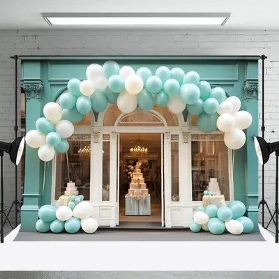 Blue Wedding Cake Boutique Balloon Photo Backdrop - Aperturee