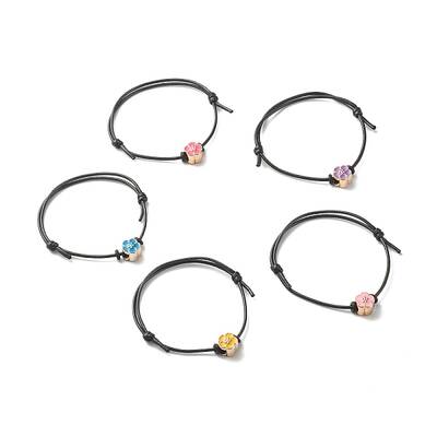 Flower Acrylic Enamel Beads Adjustable Cord Bracelet for Teen Girl Women