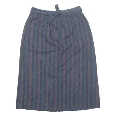 EUROPEAN COLLECTION Belted Womens Pencil Skirt Blue Knee Length Striped S