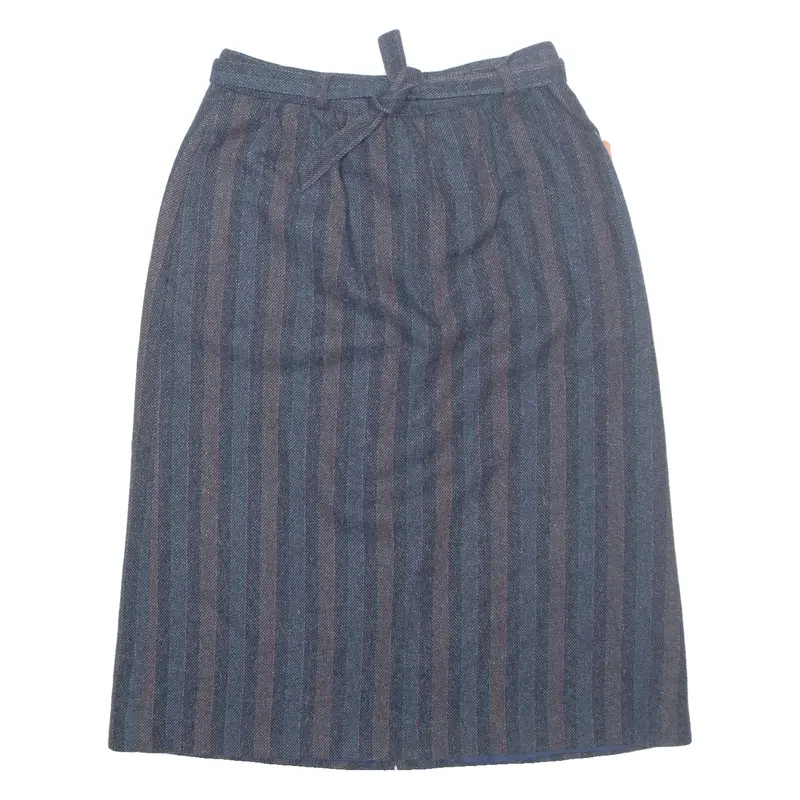 EUROPEAN COLLECTION Belted Womens Pencil Skirt Blue Knee Length Striped S