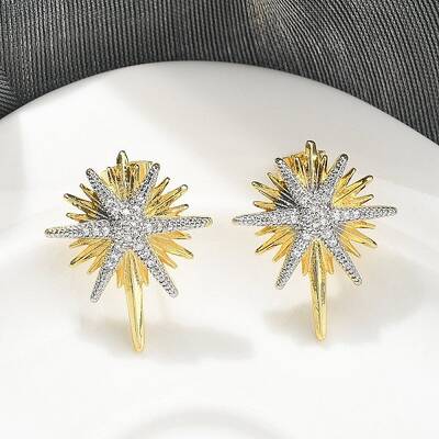 Brass Micro Pave Clear Cubic Zirconia Stud Earrings