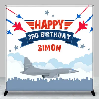 Air Show Plane City Custom 3rd Birthday Backdrop - Aperturee
