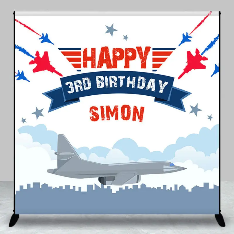 Air Show Plane City Custom 3rd Birthday Backdrop - Aperturee