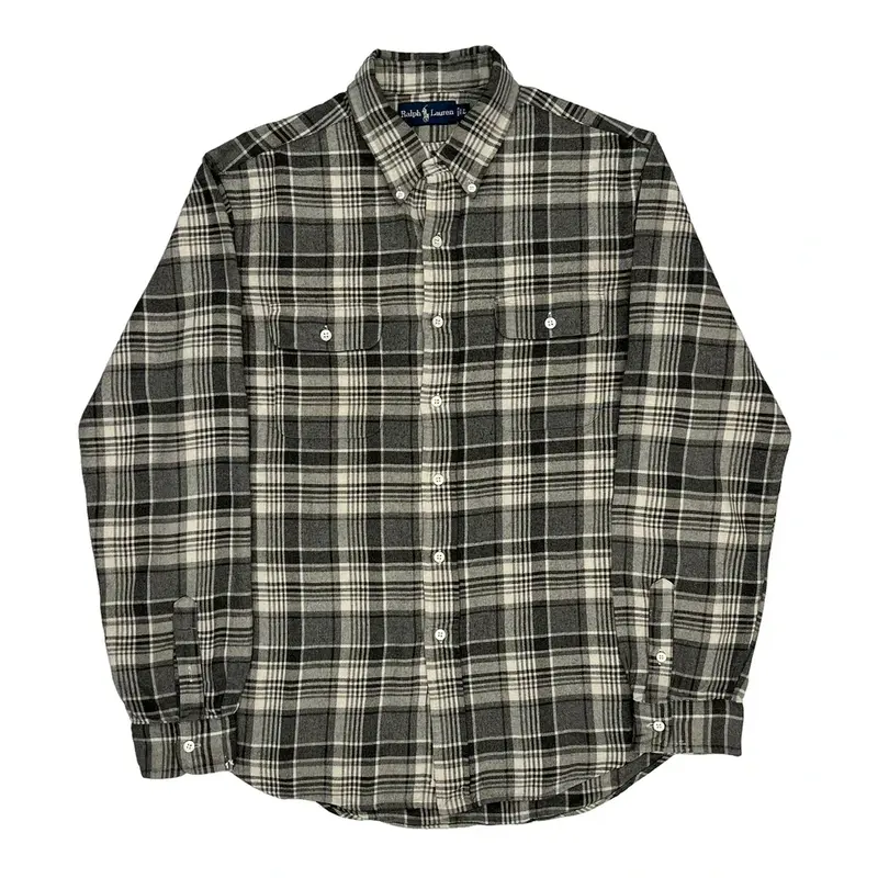 Ralph Lauren Checked Flannel Shirt - Large Black & White Cotton