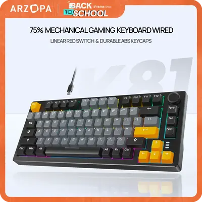 ARZOPA 75% Mechanical Gaming Keyboard Wired, RGB Backlit 81 Keys Compact Mechanical Keyboard Socket Dedicated Red Switch Gask...