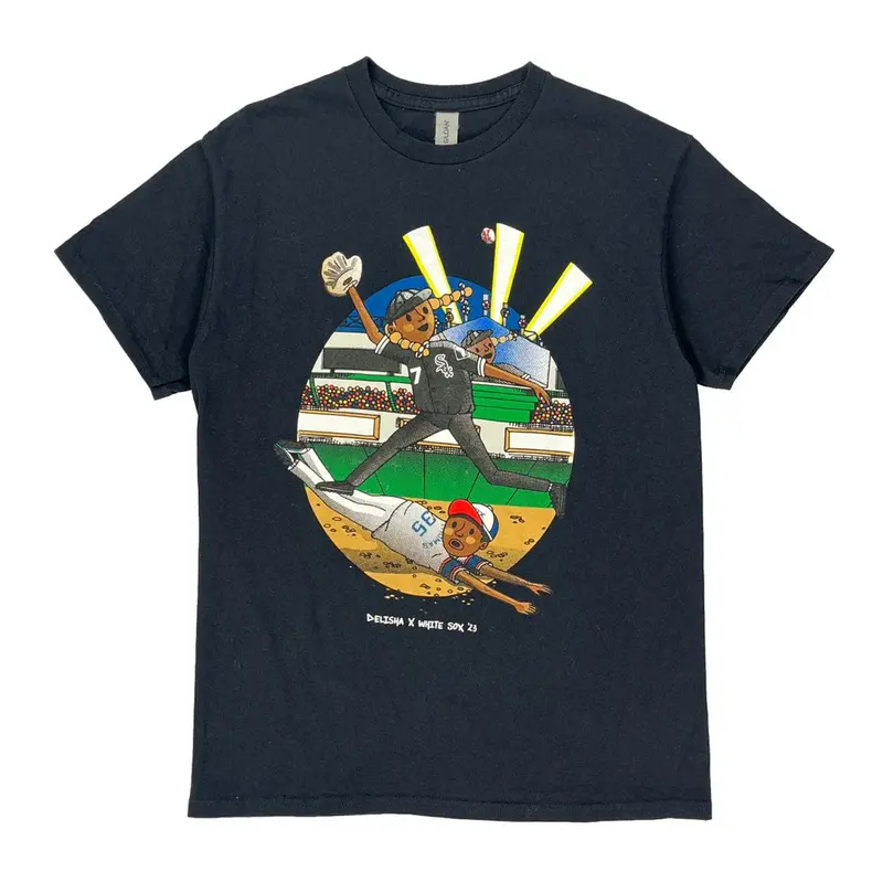 Age 10-11 White Sox Gildan Graphic T-Shirt - Medium Black Cotton