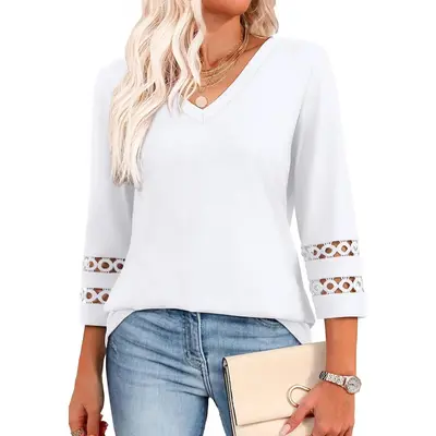 3/4 Length Sleeve Womens Tops Dressy Casual Blouses for Women 2025 Trendy V Neck T Shirts Summer Clothes
