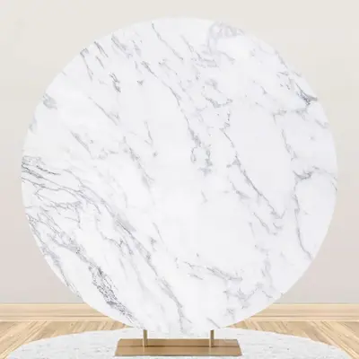 Grey And White Marble Simple Round Birthday Backdrop - Aperturee