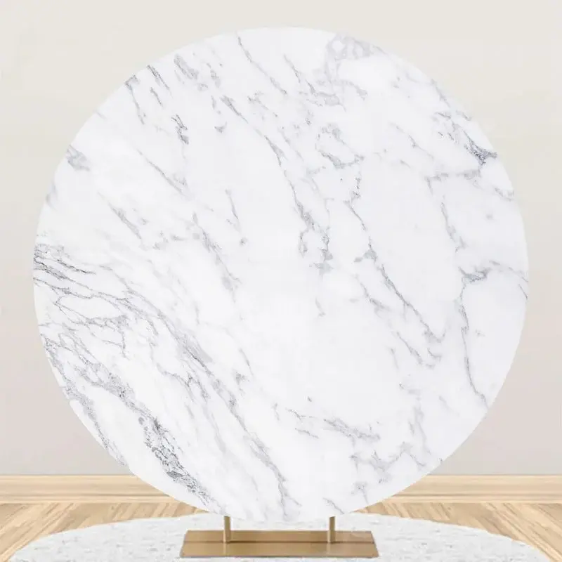 Grey And White Marble Simple Round Birthday Backdrop - Aperturee