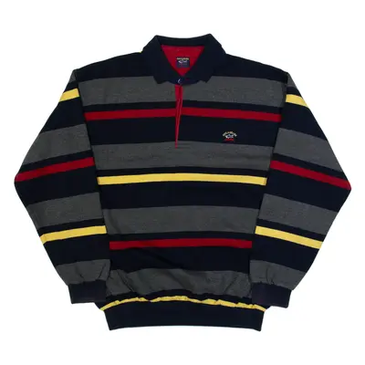 PAUL & SHARK Mens Patterned Jumper Grey Striped Collared Tight Knit L