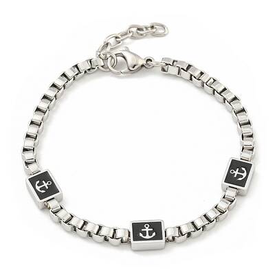 304 Stainless Steel Enamel Box Chain Anchor Link Bracelets for Women
