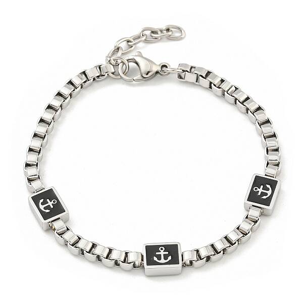 304 Stainless Steel Enamel Box Chain Anchor Link Bracelets for Women