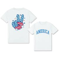 Women's Patriotic America Print T-Shirt - 4th of July Stars & Stripes Peace Sign Graphic, Short Sleeve Crew Neck Casual Top, ...