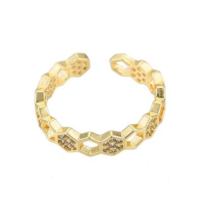 Clear Cubic Zirconia Hexagon Wrap Open Cuff Ring