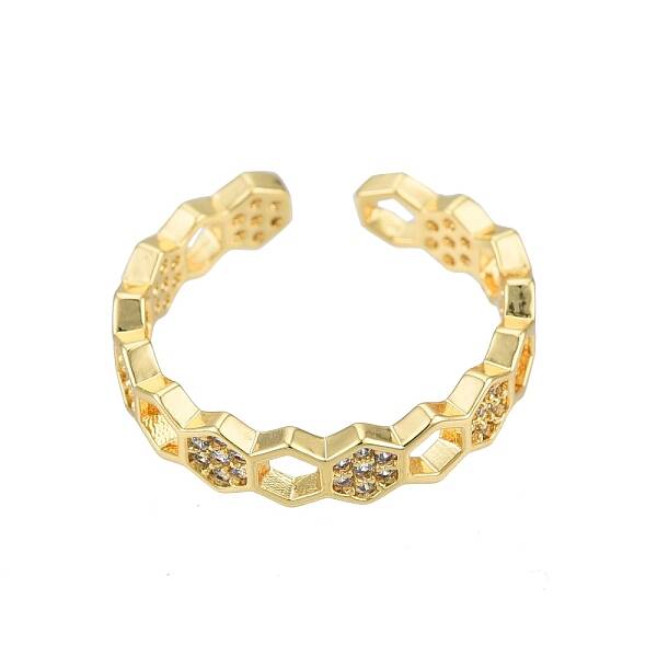 Clear Cubic Zirconia Hexagon Wrap Open Cuff Ring
