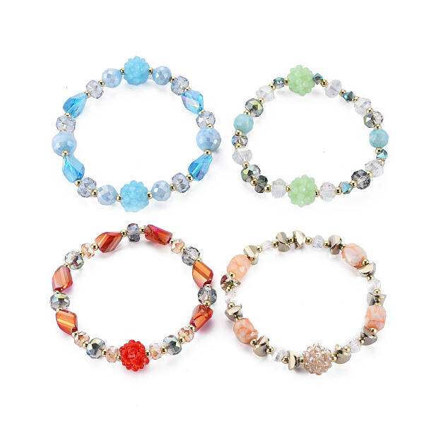 Faceted Glass Beads Stretch Bracelets