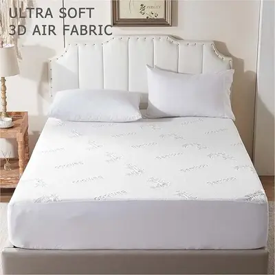 #FallFreshness [BEDLORE]  Bamboo leaves  Dark waterproof fitted sheet , dustproof breathable bed sheet with deep pockets 6''-...