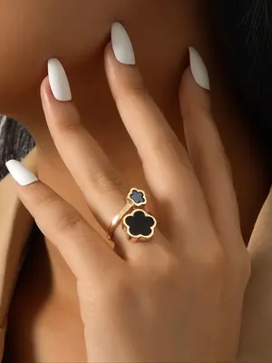 Women's Summer Elegant Flower Design Engagement Cuff Ring, Trendy Retro Wedding Ring, Chic Vintage Jewelry As Anniversary Gif...