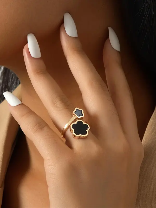 Women's Summer Elegant Flower Design Engagement Cuff Ring, Trendy Retro Wedding Ring, Chic Vintage Jewelry As Anniversary Gif...