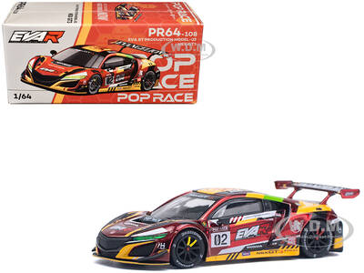 Honda NSX GT3 EVO22 #02 Red Metallic EVA RT Production Model-02 1/64 Diecast Model Car by Pop Race