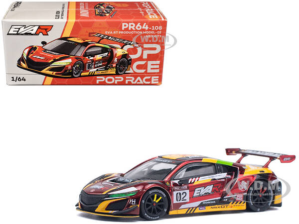 Honda NSX GT3 EVO22 #02 Red Metallic EVA RT Production Model-02 1/64 Diecast Model Car by Pop Race
