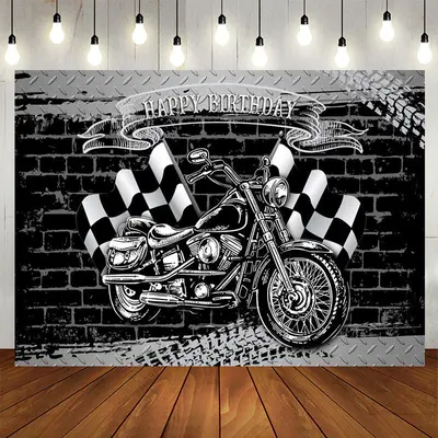 Aperturee Motorcycle With Flags Birthday Backdrop For Boy