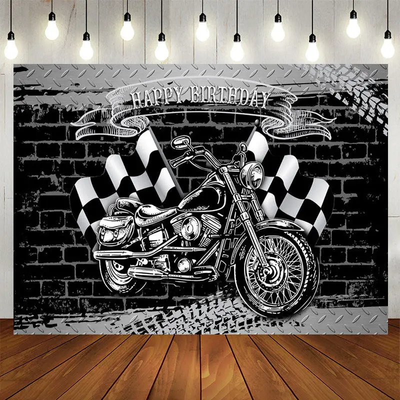 Aperturee Motorcycle With Flags Birthday Backdrop For Boy