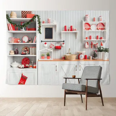 Aperturee Red White Kitchen Family Photo Christmas Backdrop