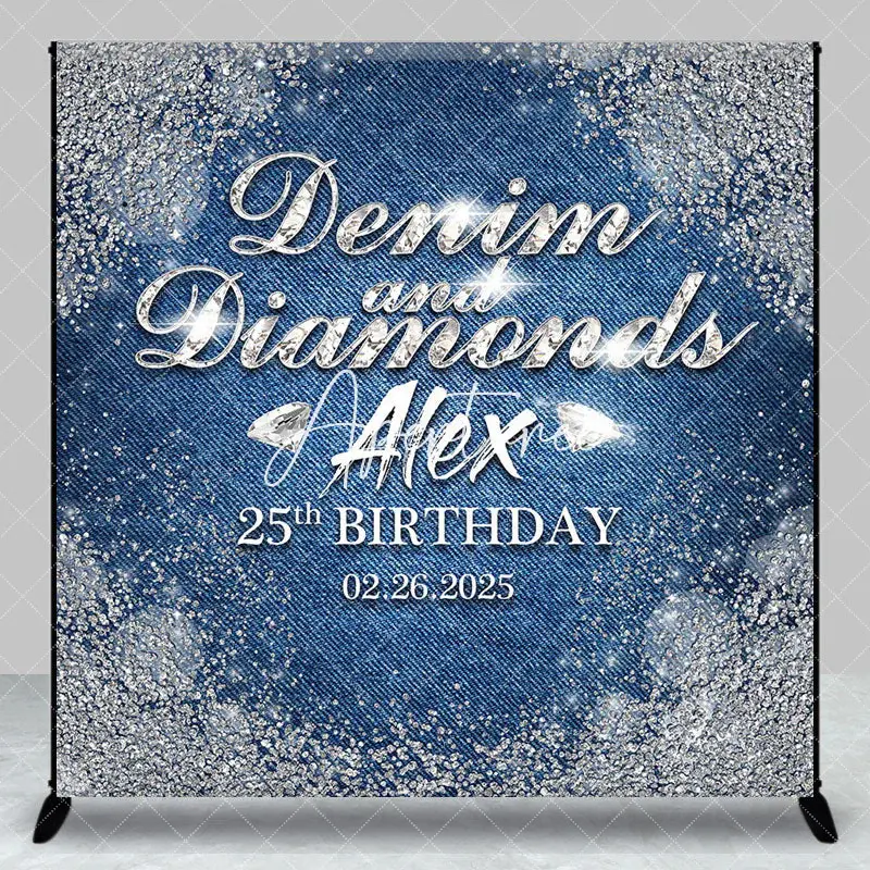 Aperturee Sparkle Diamonds Denim Custom Name Birthday Backdrop, 3X3FT(1X1M), 15 USD, custom birthday backdrops, DZDM1Y91-O