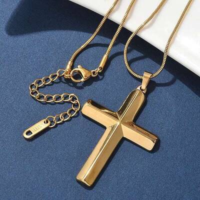 304 Stainless Steel Cross Pendant Snake Chain Necklaces