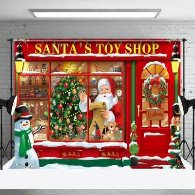 Santas Toy Shop Snowman Christmas Photo Backdrop - Aperturee