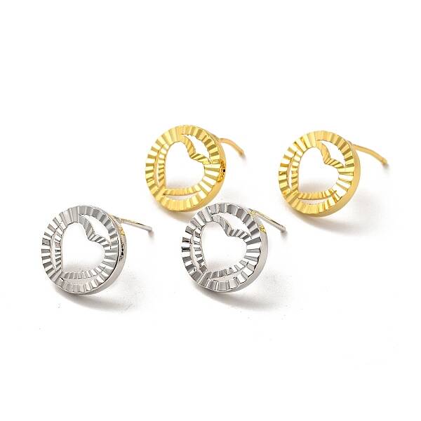 Rack Plating Brass Hollow Out Heart Stud Earrings for Women
