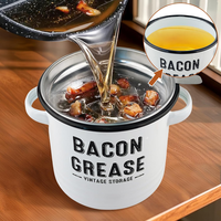 46oz Bacon Grease Container with Strainer- Large Enamel Grease Saver, Functional Farmhouse Bacon Oil Keeper for Kitchen Stora...