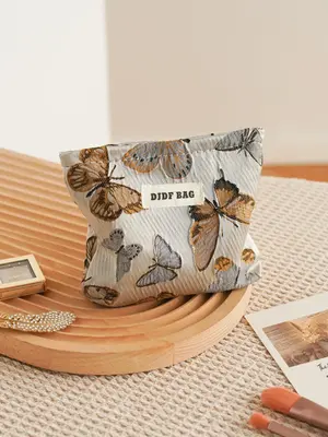 Cute Butterfly Embroidered Makeup Bag, Zipper Portable Travel Cosmetic Storage Bag, Casual Trendy Versatile Travel Makeup Bag...