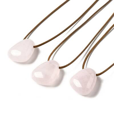 Natural Rose Quartz Triangle Pendant Necklace with Waxed Cord for Women