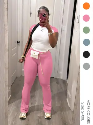 Women's Colorblock Top & Pants Two-piece Set, Casual Fashion Cozy Breathable Two Piece Outfits for Daily Outdoor Wear, Ladies...