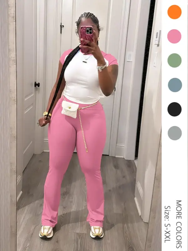 Women's Colorblock Top & Pants Two-piece Set, Casual Fashion Cozy Breathable Two Piece Outfits for Daily Outdoor Wear, Ladies...