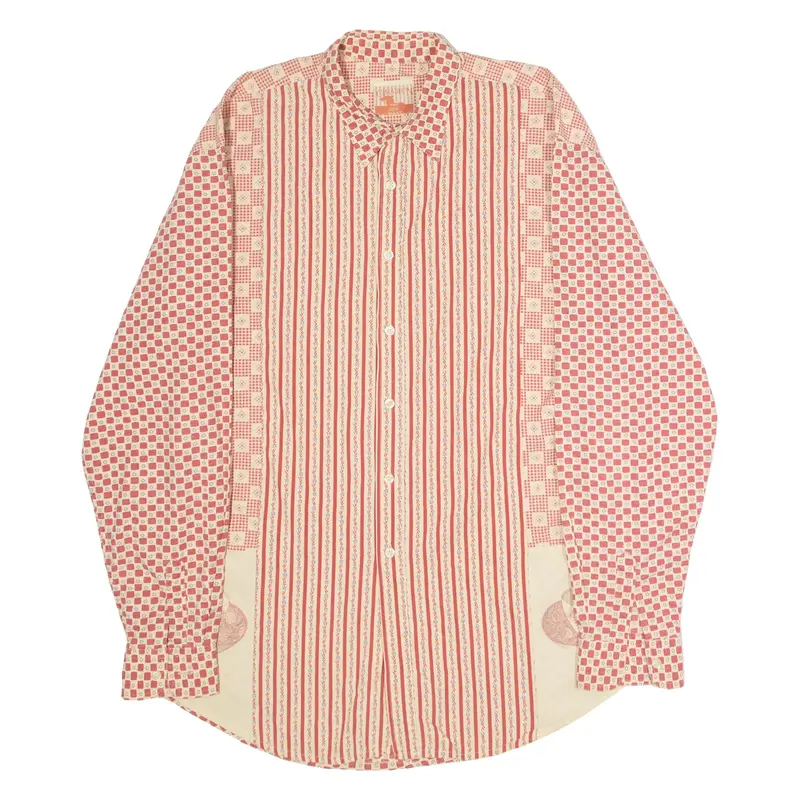 CIMARRON Mens Shirt Red Patchwork Long Sleeve 2XL
