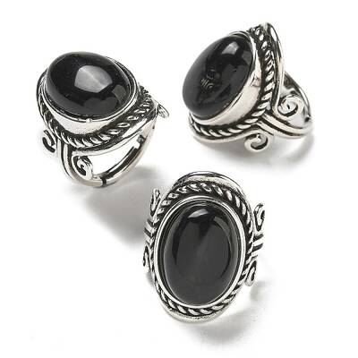 Natural Obsidian Adjustable Rings