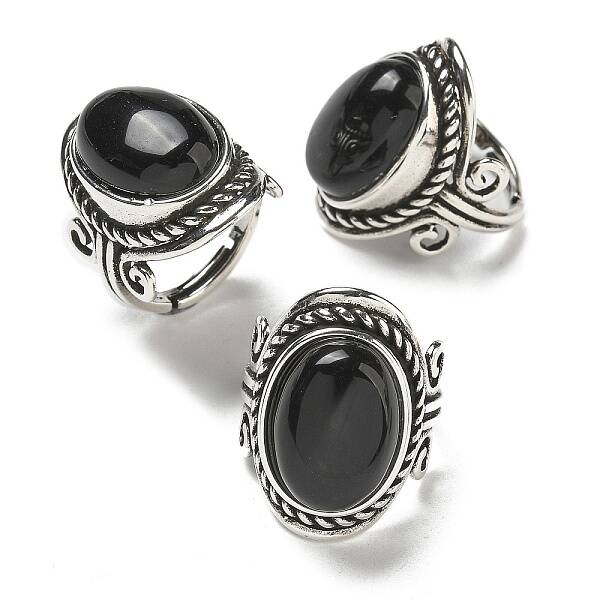 Natural Obsidian Adjustable Rings
