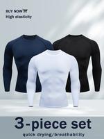 3 Pack Men's Slim Shape Top Sports Fitness Long Sleeve, Slim Tight Top, Comfortable Moisture Wicking Corset, Outdoorfun，Qui...