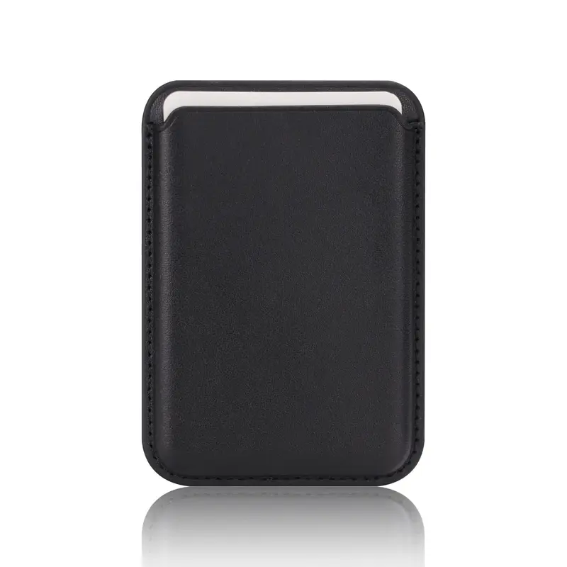 Magnetic Wallet Card Holder Bag Compatible With iPhone, 1 Count Portable PU Leather Solid Color Storage Card Bag, Magnetic ...