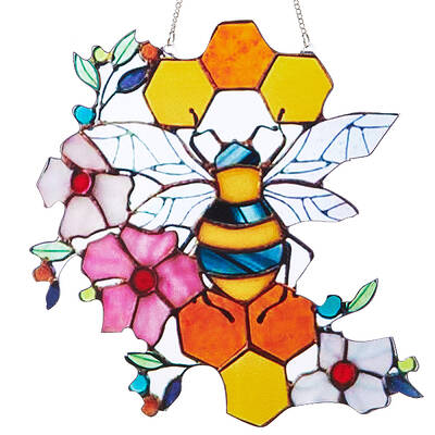 Honeycomb & Bees Stained Acrylic Window Hanger Panel