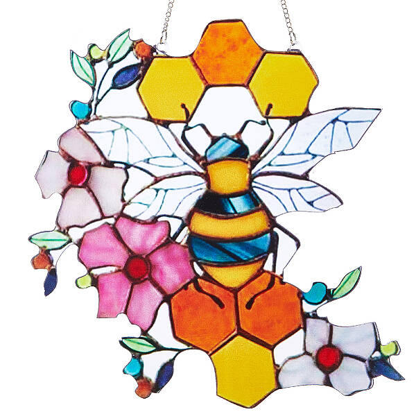 Honeycomb & Bees Stained Acrylic Window Hanger Panel