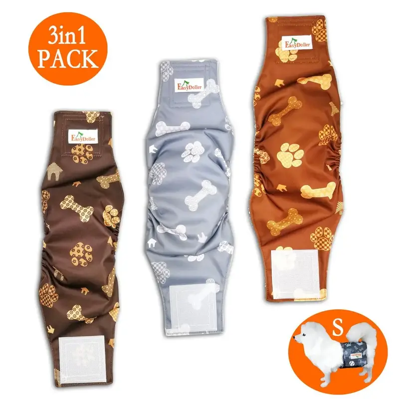Leak Proof Belly Band Male Dog Reusable Diaper, 3 Counts Washable Male Dog Wrap Diaper for Puppy Training & Incontinence, C...